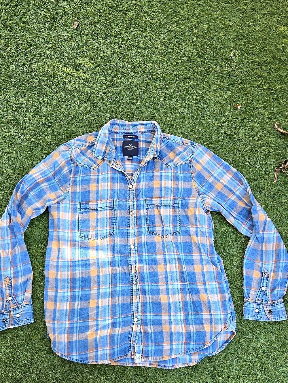 American Eagle Outfitters American Eagle Boyfriend Fit Plaid Pearl Snap Western